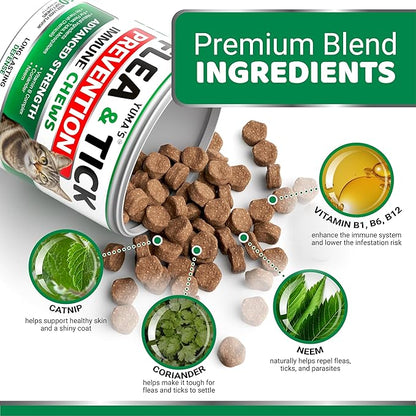 Flea Treatment for Cats - Flea and Tick Prevention for Cats - 160 Soft Treats - Natural Oral Supplement Pills for Kittens - All Breeds & Ages - Made in USA