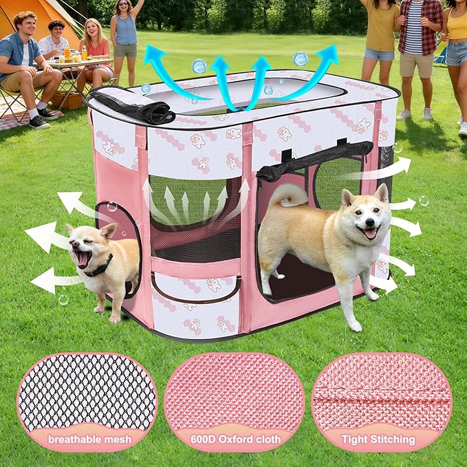 Foldable Dog Playpen Indoor,Expandable Puppy Playpen,Portable Pet Playpen for Small Animals,Waterproof Exercise Kennel Tent Crate for Travel,Camping, Home & Outdoor Use (M 31"L x 22"W x 21"H, Pink)