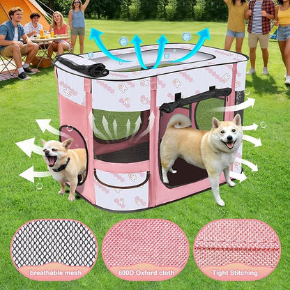 Foldable Dog Playpen Indoor,Expandable Puppy Playpen,Portable Pet Playpen for Small Animals,Waterproof Exercise Kennel Tent Crate for Travel,Camping, Home & Outdoor Use (M 31"L x 22"W x 21"H, Pink)