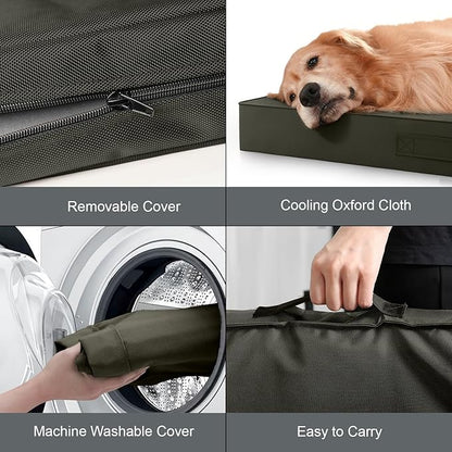 Outdoor Extra Large Dog Bed, Jumbo Waterproof Dog Bed for Large Dogs, Orthopedic Egg Crate Foam Pet Mat with Removable Oxford Cooling Cover, Brown
