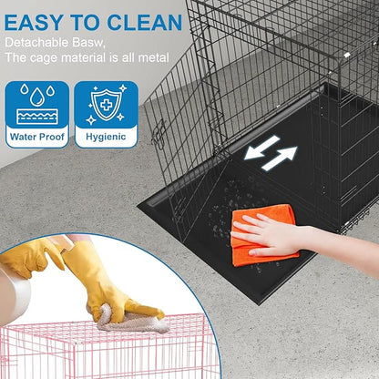 36 inch Dog Crates for Medium Dogs Folding Metal Wire Dog Cage Kennel, Indoor Outdoor Dog Crate Kennels with Handle&Proof Tray Portable Pet Kennel Pink