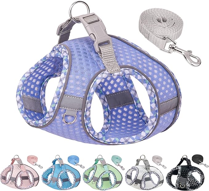 Step in Dog Harness and Leash Set, No Pull Escape Proof Vest Harness with Soft Diamond Mesh and Reflective Bands, Adjustable Pet Outdoor Harnesses for Medium Size Dogs Lavender M