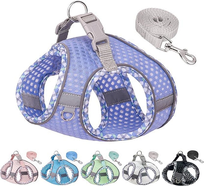 Step in Dog Harness and Leash Set, No Pull Escape Proof Vest Harness with Soft Diamond Mesh and Reflective Bands, Adjustable Pet Outdoor Harnesses for Medium Size Dogs Lavender M