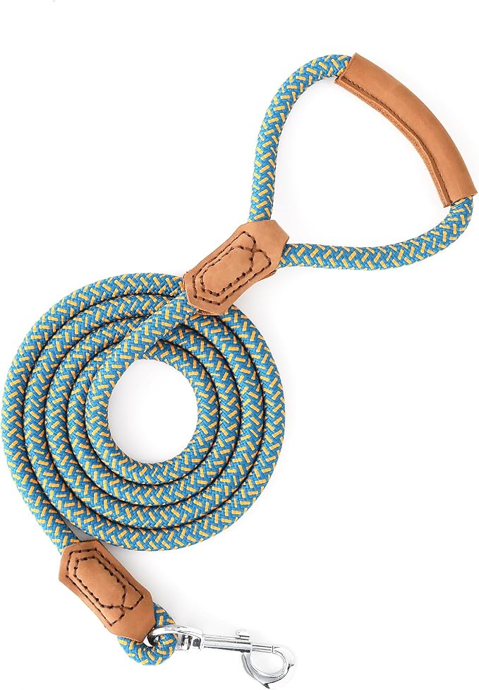 Mile High Life Leather Dog Leash, Heavy Duty Strong Genuine Leather Handle Rope Leash Soft and Comfortable for Small Medium Large Dogs (Peacock Blue, 48 Inch)