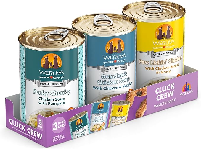 Weruva Classic Dog Food, Cluck Crew Trial Variety Pack, 14oz Can, Pack of 3