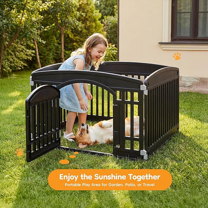 NEWBULIG Dog Playpen 4-Panel, 24IN Puppy Playpen, Stable Dog Play Pen Indoors/Outdoor with Secure Locking Door, Plastic Pet Fence for Small & Medium Dogs