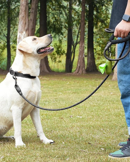 Dynmeow Reflective Dog Collar and Leash Set, 6FT Strong Climbing Rope Leash with Padded Handle, Adjustable Pet Collar with Soft Neoprene Padding for Medium Large Dogs, Black, M