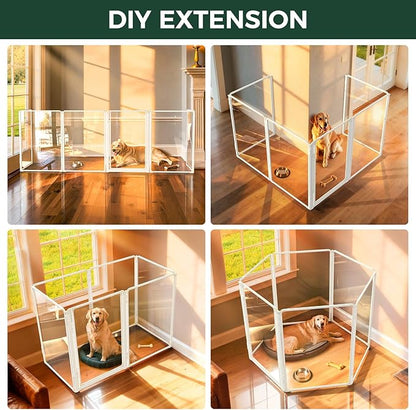 FXW AuraSpace Pro Acrylic Indoor Dog Playpen, Heavy-Duty with Metal Frame, 40" Height 6 Panels for Medium and Large Dogs, White│Patented