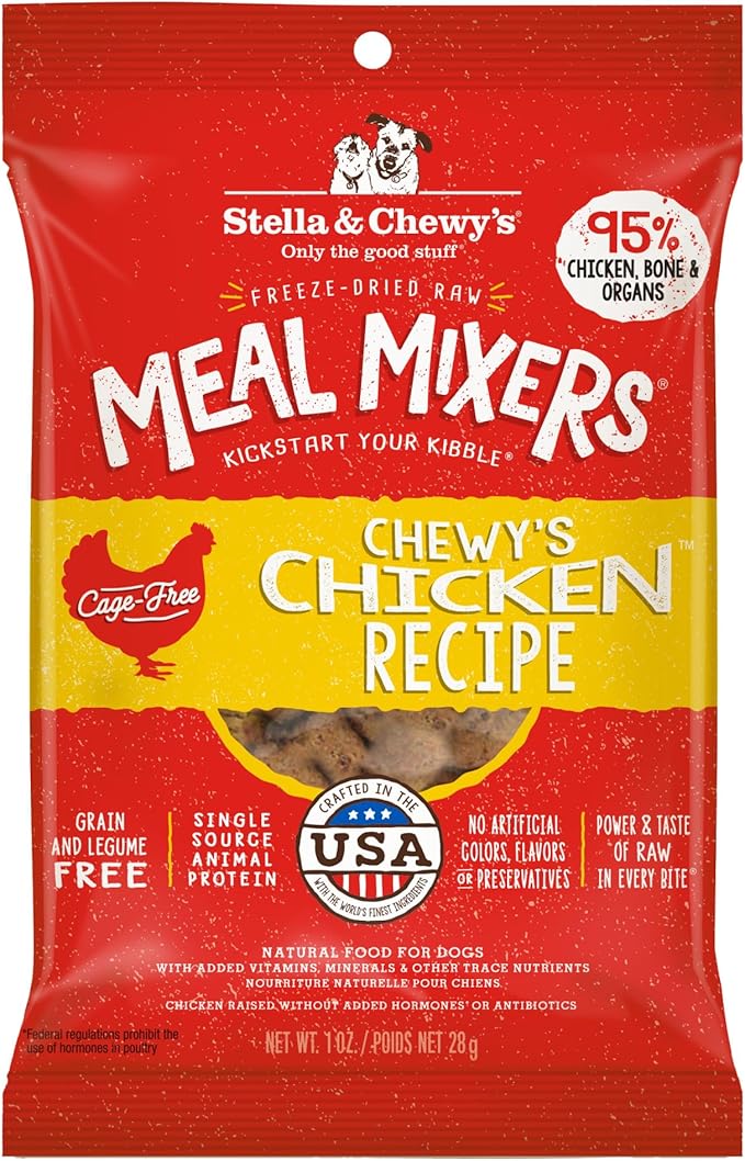 Stella & Chewy's Freeze-Dried Raw Chicken Meal Mixers- Dog Food Topper and Mixer - Made with 95% Cage-Free Chicken, Organs & Bone - Perfect for Picky Eaters - Grain-Free - 1oz (Pack of 6)