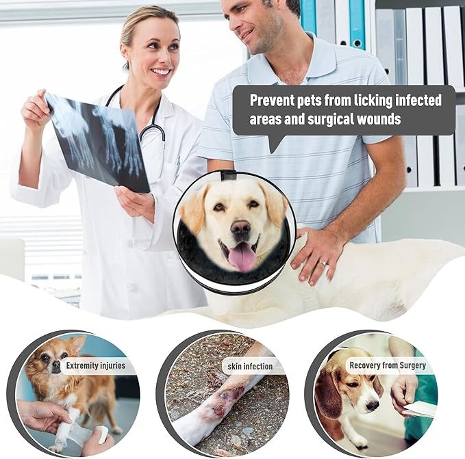 Inflatable Dog Cone, Soft Dog Cone Collar After Surgery for Alternative with Enhanced Anti-Licking Guard Shield Adjustable Detachable, Elizabethan Collar (XL, Black)