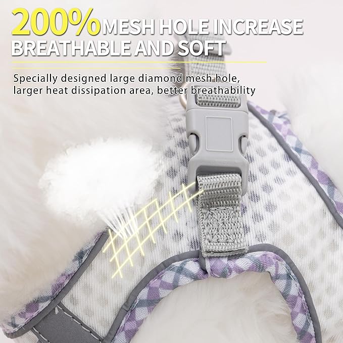 Summer Dog Harness and Leash Set, Soft Dog Vest Harness with Super Breathable Diamond Mesh, Reflective No-Pull Pet Harness for Outdoor Walking, Training for Small Dogs, Cats White XXS