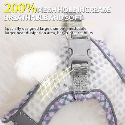 Summer Dog Harness and Leash Set, Soft Dog Vest Harness with Super Breathable Diamond Mesh, Reflective No-Pull Pet Harness for Outdoor Walking, Training for Small Dogs, Cats White XXS