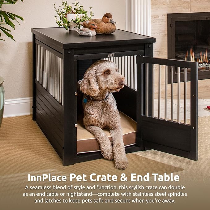 New Age Pet ECOFLEX InnPlace Dog Crate & End Table, Indoor Furniture Style Pet Kennel for Small, Medium, Large & XL Dogs, Durable Composite, Espresso Black, Large