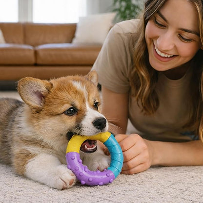 Grow-with-Me Ring Dog Chew Toy, Durable Rubber, 3 Texture Zones, Teething Puppies & Small Dogs, 4.7”