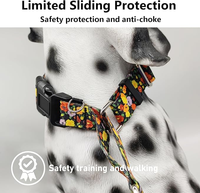 Martingale Collar with Buckle Adjustable Nylon Training No Pull Dog Collars for Large Dogs (Orange Floral, Large)