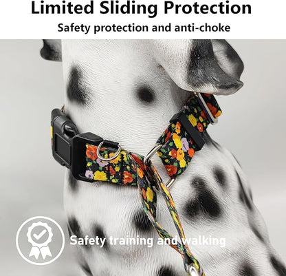 Martingale Collar with Buckle Adjustable Nylon Training No Pull Dog Collars for Large Dogs (Orange Floral, Large)