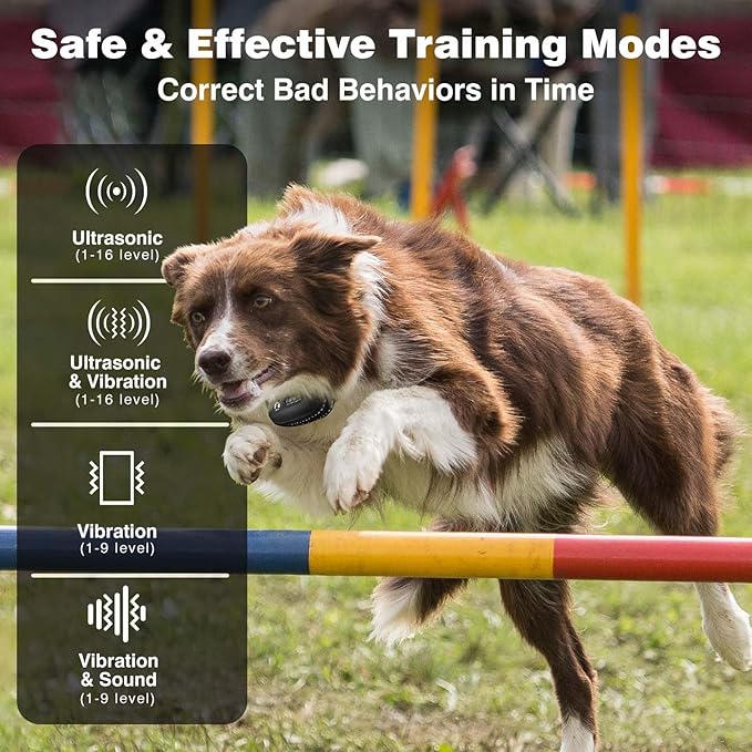 PaiPaitek No Shock Dog Training Collar with Remote 3300ft Range, Humane Vibrating Dog Collar, 3 Modes Ultrasonic, Beep, Vibration for Small Medium Large Dogs - Security Lock & No Prongs