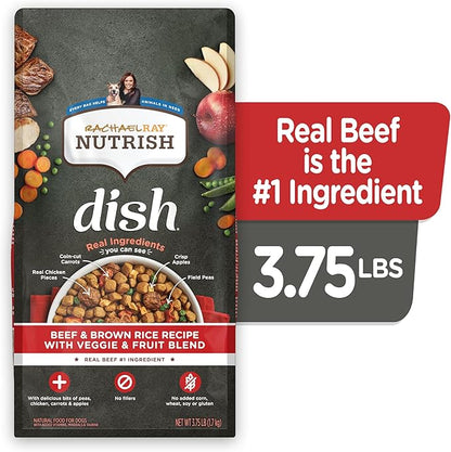 Rachael Ray Nutrish Dish Premium Natural Dry Dog Food, Beef & Brown Rice Recipe with Veggies, Fruit & Chicken, 3.75 Pounds