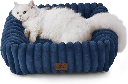 Bedsure ComfyFleece™ Cute Dog Beds Large Sized Dog - Washable Furry Pet Beds, Rectangle Orthopedic Corduroy Fleece Puppy Beds with Removable Zipper Cover, 20x19x6 inches,Night Blue