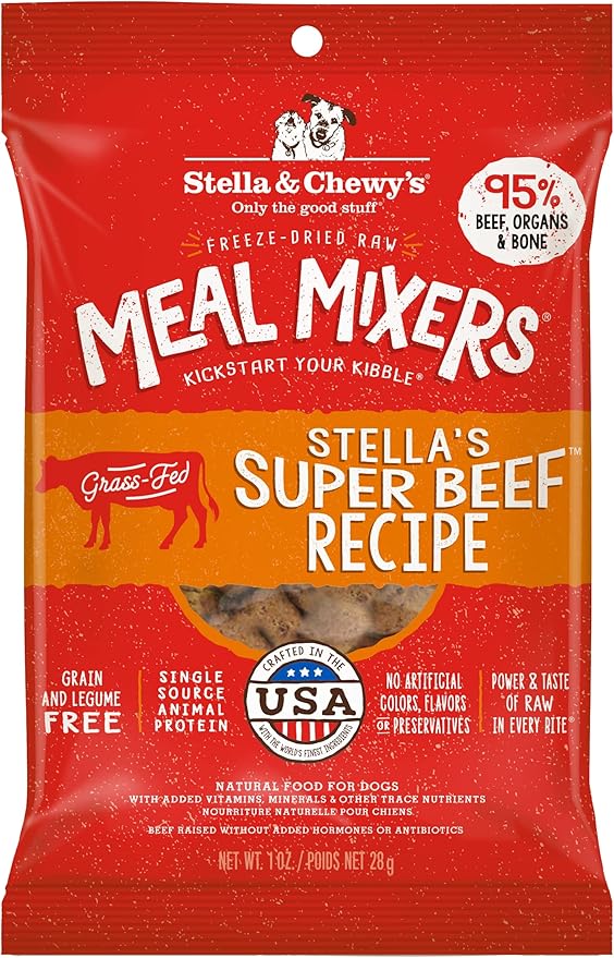 Stella & Chewy's Freeze-Dried Raw Beef Meal Mixers- Dog Food Topper and Mixer - Made with 95% Grass-Fed Beef, Organs & Bone - Perfect for Picky Eaters - Grain-Free - 1 oz (Pack of 6)