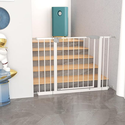 29.5-44.1" Wide Safety Pet Gate, Indoor Dog Gate for Stairs No Jumping Over, No Drilling Pressure Mount Kit, Auto Close Cat Gate Suitable for Stairs, Doorways, White