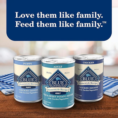 Blue Buffalo Homestyle Recipe Adult Wet Dog Food, Made with Natural Ingredients, Fish & Sweet Potato Dinner with Garden Vegetables, 12.5-oz can (Pack of 12)