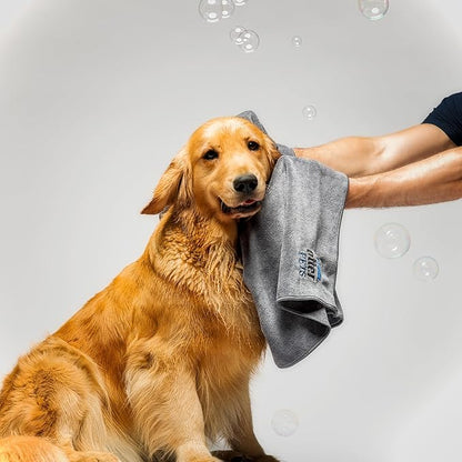OtterPets 3 Piece Set: 2 Dog Towels and Dog Bath Brush. Dog Shammy and Microfiber Dog Towel. Super Absorbent Towels, Dog Bath Supplies, Dog Scrubber for Bath