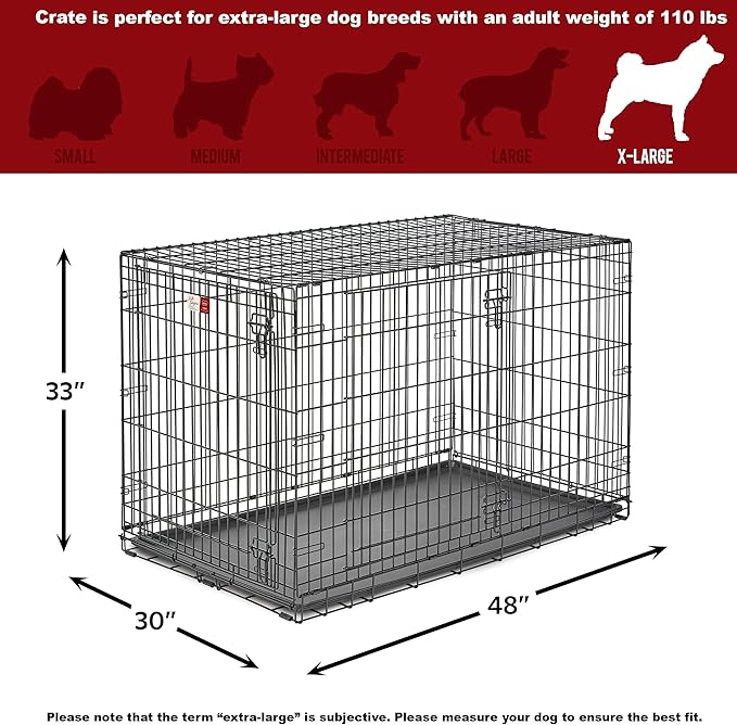 MidWest Homes for Pets 48-Inch LifeStages Crate for Extra-Large Breeds, 90-110 lbs, Double Door Folding Dog Crate with Divider Panel, Leak-Proof Tray & Secure Latch, Heavy-Duty & Easy to Assemble