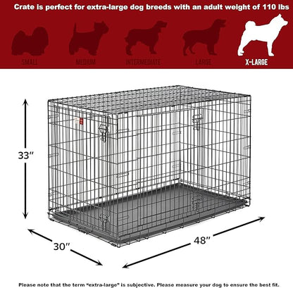 MidWest Homes for Pets 48-Inch LifeStages Crate for Extra-Large Breeds, 90-110 lbs, Double Door Folding Dog Crate with Divider Panel, Leak-Proof Tray & Secure Latch, Heavy-Duty & Easy to Assemble