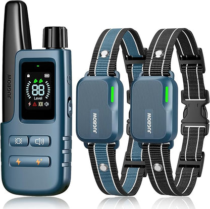 Jugbow Dog Shock Collar 2 Dogs (10-120Lbs) - 4200FT Dog Training Collar with Remote IPX7 Waterproof Electric Collar with 4 Training Modes, Rechargeable e-Collar for Large Medium Small Dog Cyan Blue