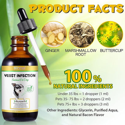 Yeast Infection Treatment for Dogs, Natural Dog Yeast Infection Treatment Supports Itch Relief, Ear Infection, Allergy Relief, Pet Supplies Dog Herbal Supplement, Bacon Flavor-2PCS