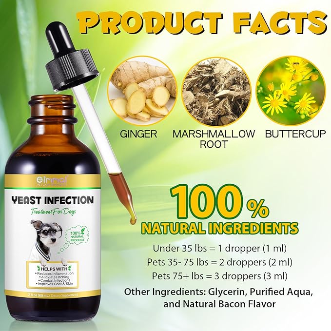 Yeast Infection Treatment for Dogs, Natural Yeast Infection Treatment Supports Dog Itch Relief, Dog Ear Infection, Dog Allergy Relief, Pet Supplies Dog Herbal Supplement, Bacon Flavor - 2 oz