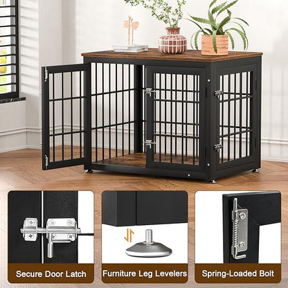 rehomerance 32 Inch Heavy Duty Dog Crate Furniture for Medium and Small Dogs, Decorative Pet House End Table, Wooden Cage Kennel Furniture Indoor, Rustic Brown