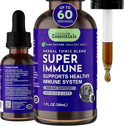 Animal Essentials Super Immune - Dog & Cat Immune Support for Puppies with Olive Leaf Extract & Echinacea, Olive Root for Dogs, Supports Respiratory Health & Overall Wellness - 1 Fl Oz