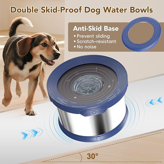 UPSKY Dog Water Bowl No Spill 12L Stainless Steel, 3.17 Gallon Large Capacity Spill-Proof Dog Bowls, Non-Slip Slow Drinking Anti-Splash Bowl for Large Messy Drinkers, No Mess Indoor/Outdoor Use, Blue
