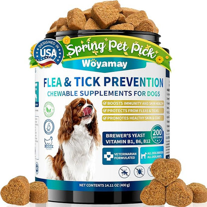Woyamay Flea and Tick Prevention for Dogs Chewables, 200 Soft Treats, Natural Dog Flea and Tick Treatment, Oral Flea Chews for Dogs Supplement, Flea and Tick Chews for Dogs Puppies, All Breeds & Sizes