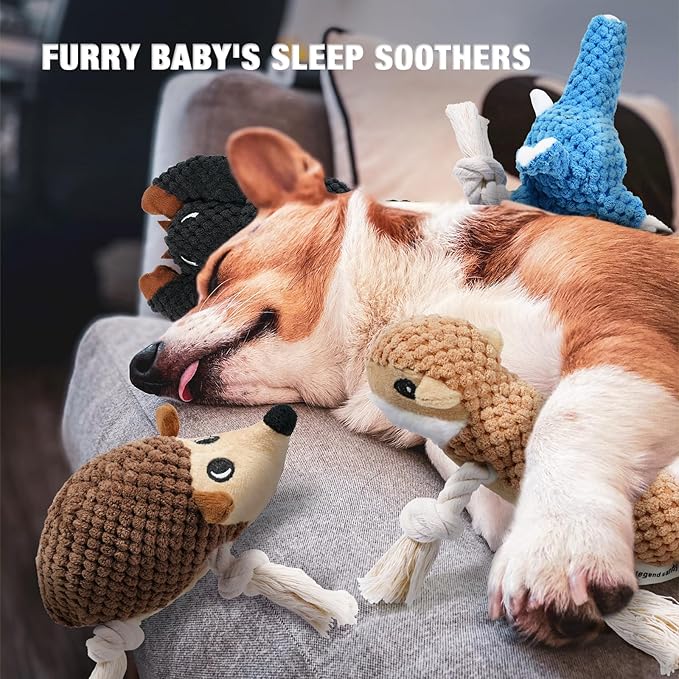 LEGEND SANDY Dog Squeaky Toys for Puppy, 5 Pack Small Dog Toys, Stuffed Animal Puppy Toys with Tug of War Ropes Value Bundle, Puppy Chew Toys for Teething with Squeakers Small Medium Breeds
