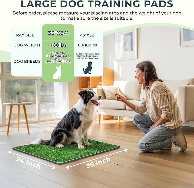 BurgeonNest Dog Grass Pad with Tray 35"x24", Includes Reusable Artificial Turf for Dog Litter Box, Ultra-Absorbent Washable Pee Pad & EVA Material Tray for Balcony, Apartment & Indoor/Outdoor Use