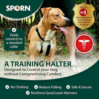 Sporn Original Dog Halter, No Pull Dog Harness, Durable Nylon Collar with Padded Restraint Sleeves for Extra Large Breeds, No Choke Design, Adjustable Fit, Easy On/Off, Blue, X-Large