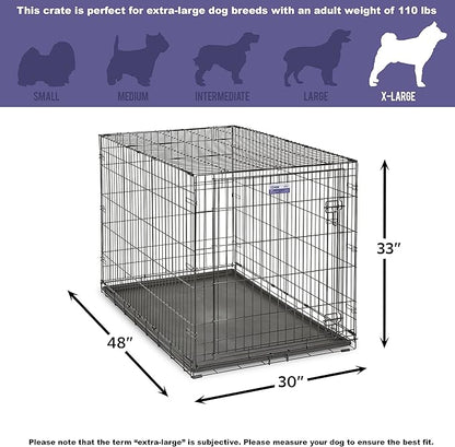 MidWest Homes for Pets 48-Inch iCrate for Extra-Large Breeds, 90-110 lbs, Single Door Folding Dog Crate with Divider Panel, Leak-Proof Tray & Secure Latches, Portable, Durable & Easy to Assemble