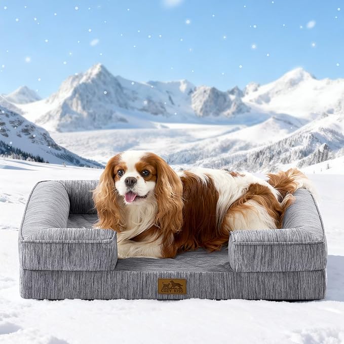 Cooling Dog Bed for Medium Small Size Dogs, Q-Max >0.4 Summer Cool Pet Bed, Orthopedic Dog Sofa with Sides, Bolster Anti-Slip Couch with Washable Removable Cover, M 30x20x6 inch, Dark Grey