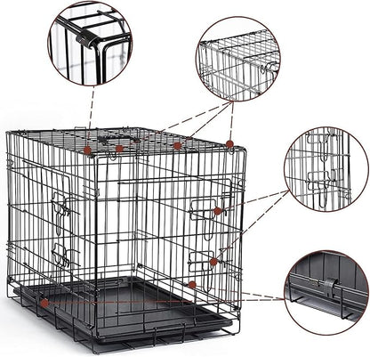 DONORO Dog Crates for Small Size Dogs Indoor Double Door Dog Kennels & Houses for Puppy and Cats, Collapsible Metal Contour Dog Cages (Black, 36.0" L x 23.0" W x 25.0" H)