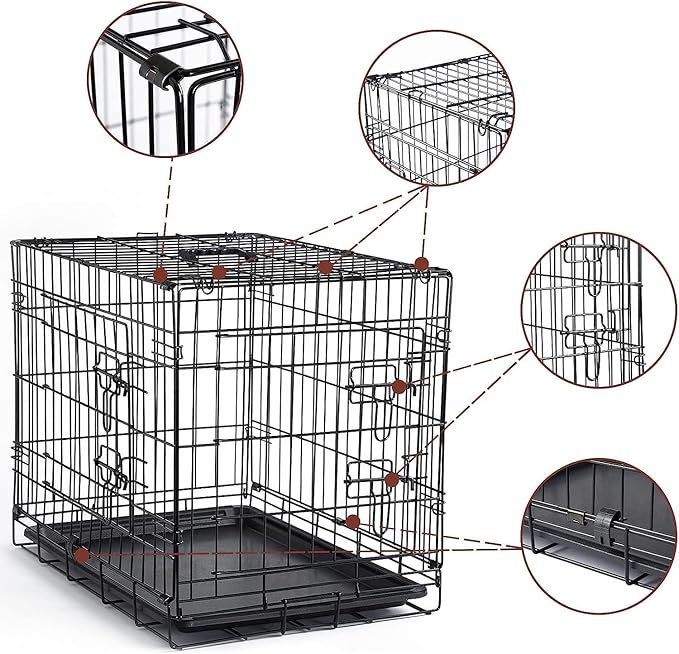 DONORO Dog Crates for Small Size Dogs Indoor Double Door Dog Kennels & Houses for Puppy and Cats, Collapsible Metal Contour Dog Cages (Black, 24.0" L x 18.0" W x 20.0" H)