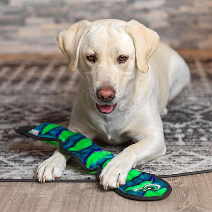 Outward Hound Durablez Large Snake Stuffing-Free Squeaky Plush Dog Toy for Puppies & Dogs - Interactive, Soft Yet Tough, No Mess, Jumbo Squeaker, Long-Lasting Play, 24.5 inch, Blue