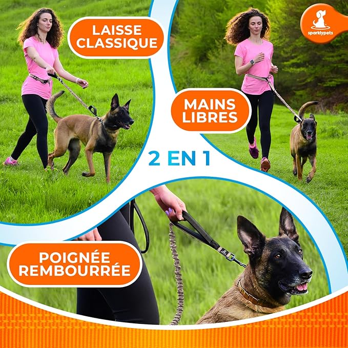 SparklyPets - Hands Free Dog Leash with Reflective Stitches - Waist Leash for Medium & Large Dogs Walking, Hiking, Training, Jogging, Canicross, Running