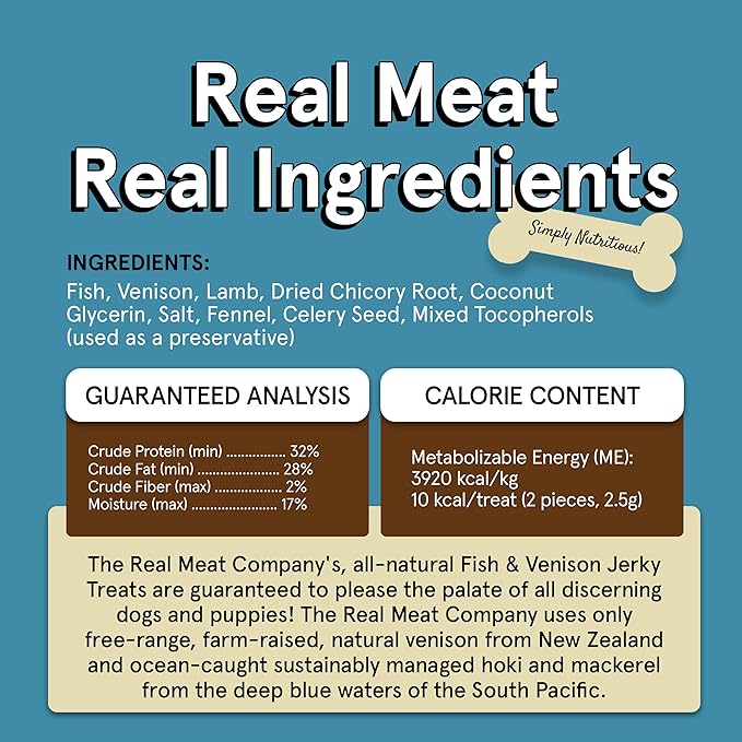 TRMC Real Meat Dog Treats - 12oz Bag of Bite-Sized Air-Dried Fish & Venison Jerky for Dogs - Grain-Free Jerky Dog Treats Made up of 95% All-Natural, Free-Range Venison & Ocean-Caught Fish