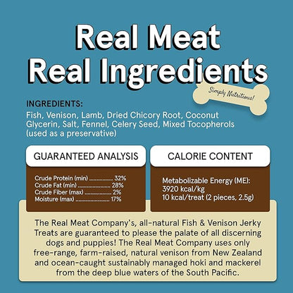 TRMC Real Meat Dog Treats - Three 12oz Bag of Bite-Sized Air-Dried Fish & Venison Jerky for Dogs - Grain-Free Jerky Dog Treats Made with 95% All-Natural, Free-Range Venison & Ocean-Caught Fish