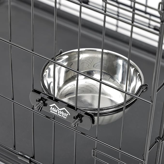MidWest Homes for Pets Snap'y Fit Stainless Steel Food or Water Bowl, Holds 2 Quarts, Mounts to Wire Crates, No-Tip Design, Rust-Resistant, for Large Dogs and Cats