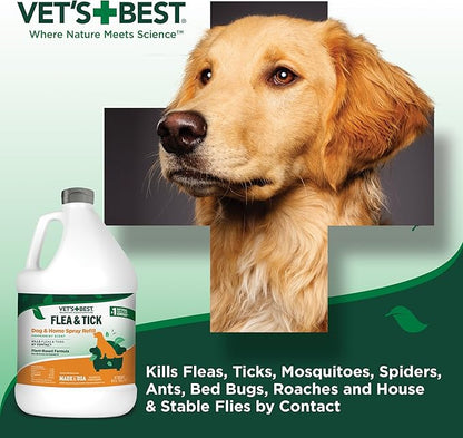 Vet’s Best Flea and Tick Home Spray – Plant-Based Flea and Tick Treatment for Dogs and Indoor Use – Natural Essential Oil Spray for Flea Control in the Home – Made in USA – 96 oz Refill