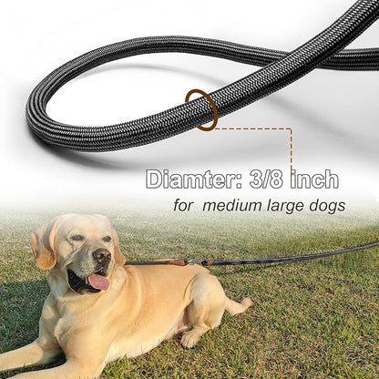 Tie Out Rope Dog Leash, Long Tether 8-10-13-15-20-25-30-35-40-50-65 FT Nylon Check Cord for Medium Large Dogs Indoor/Outdoor Playing Camping Backyard (Black, 3/8" x 40ft)